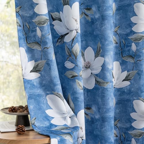 Image of MYSKY HOME Floral 95% Blackout Curtains 96 Inch Length 2 Panels Dusty Blue
