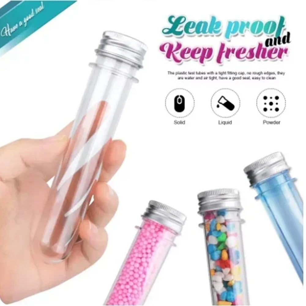 20 tubos de ensayo de 100 ml de plástico transparente con tapón de rosca, botella de prueba reutilizable para tubos de flores, manualidades, decoración de fiestas, caramelos, polvo, especias