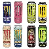 Pack Découverte 8 Monstre Energy – Mix 8 Saveurs Différentes – Boisson Énergisante Import & Classique – Lot de 8 Canettes 500ml