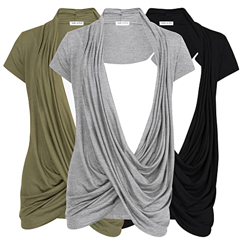 Image of Free to Live 3 Pack Nursing Tops Breastfeeding Shirts Criss Cross Tops for Women Fall Maternity Clothes Short Sleeve Cardigan