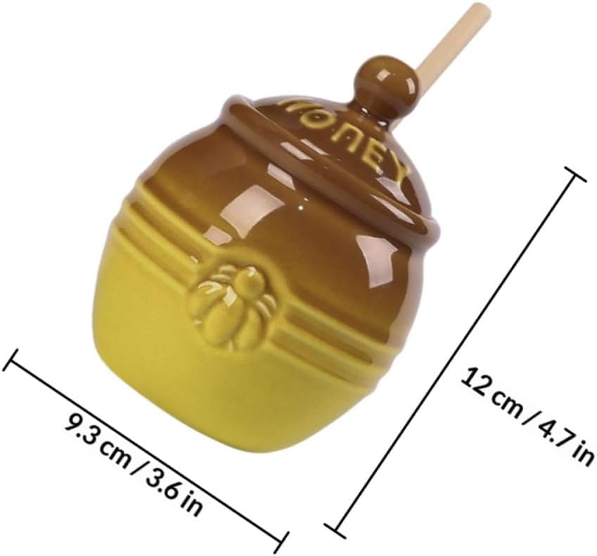 Ceramic Honey Jar with Wooden Stirrer Retro Honey Storage Container Syrup Dispenser for Kitchen and Dining Household Use