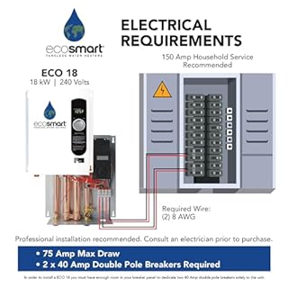 EcoSmart ECO 18 Electric Tankless Water Heater, 18 KW at 240 Volts with Patented Self Modulating Technology , 17 x 14 x 3.5, White
