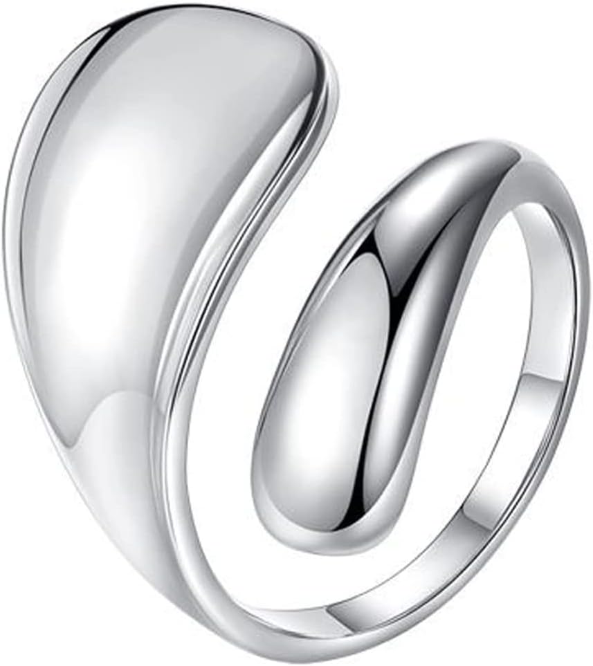 925 Sterling Silver Rings Handmade Rings Adjustable Open Teardrop Rings Waterdrop Ring for Women