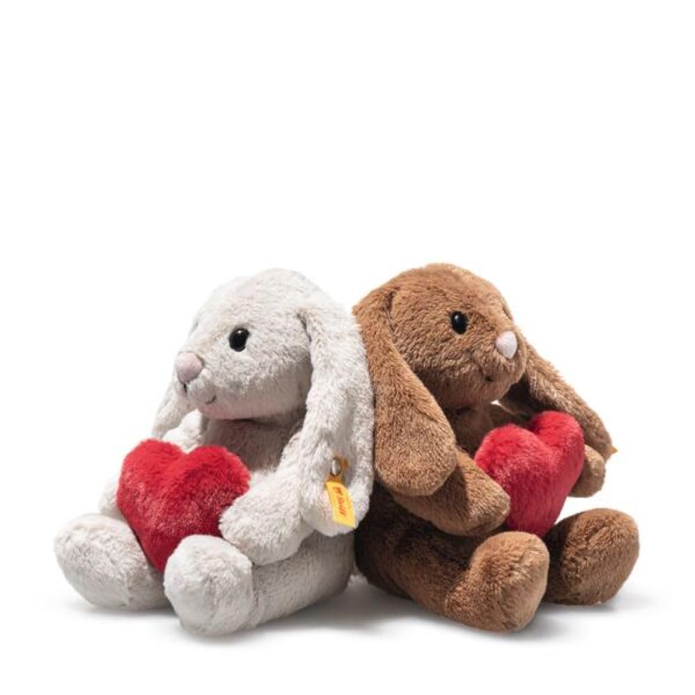 Steiff Hoppie Hase mit Herz 16cm hellgrau, Plüschtier Hase mit Schlappohren, Soft Cuddly Friends, flauschiges Stofftier zum Kuscheln und Spielen, Kuscheltier für Mädchen und Jungen, waschmaschinenfest - 5
