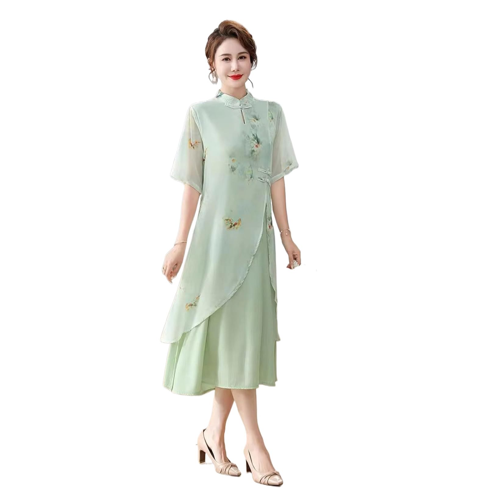 Robe chinoise d'été ample en patchwork de coton imprimé style Qipao chic - 8