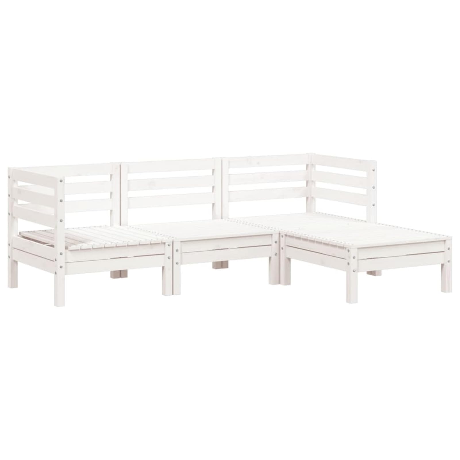 Gecheer Divano da Giardino 3 Posti Con Poggiapiedi, Modulare, Salottino da Esterno, Mobili da Giardino, Bianco Massello Pino