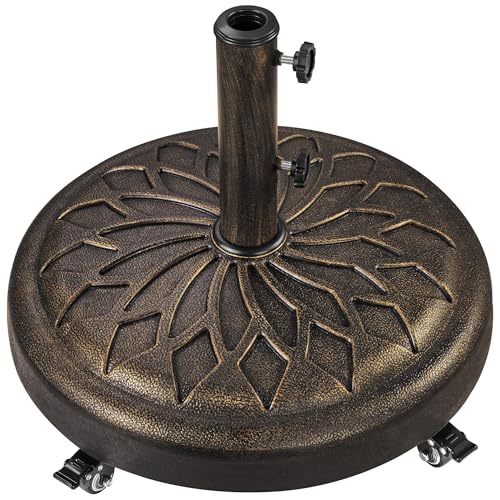 Yaheetech 45lbs Heavy Duty Round Umbrella Base with 4 Lockable Rolling Wheels & 2 knobs Outdoor Antiqued Umbrella Stand 20 Market Patio Umbrella Base for Garden Yard Lawn Bronze
