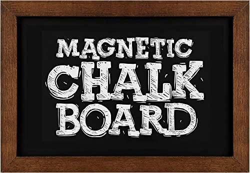 Tableau noir magnétique avec cadre en bois massif pour mur, tableau noir avec cadre en noyer pour cuisine, restaurant, bar, mariage, menu et décoration d'intérieur (22 x 32 cm, 1 pièce, marron)