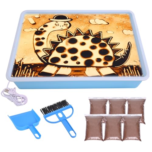 DAOUZL Caja de Luz de Pintura de Arena,Juego de Bandeja de Arena para Niños con 6 Paquetes de Arena Natural,Juego de Arte de Arena,Kits de Arte de Arena Con Luz LED para Niños de 3 Años