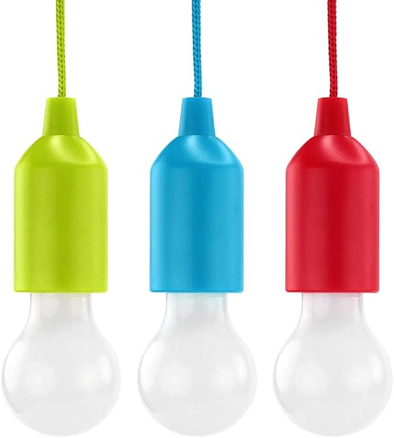 Meteorax 3Pcs LED Pull Cord Light Bulb Hanging Bulb Battery Powered Portable Hanging Lamp for Camping Gardens BBQ's Festivals Parties Decoration