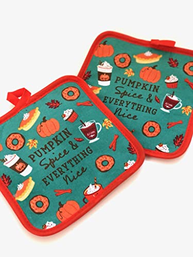 5 Piece Pumpkin Spice And Everything Nice Fall Kitchen Set With Oven Mitts, Pot Holder, Spatula, Kitchen Towl #TOP1