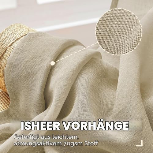 MRTREES Gardinen Beige Kurz mit Gräuselband 120x140cm (HXB) Vorhänge Boho Transparent für Schlafzimmer 2er Set Vorhang Makramee Modern 120… – Ansicht 5