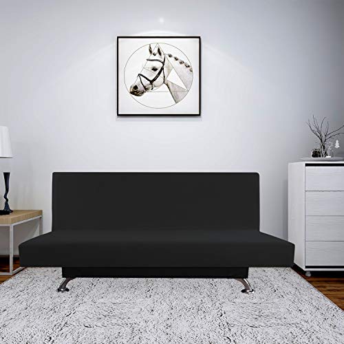 Image of Easy-Going Fleece Stretch Sofa Slipcover Spandex Anti-Slip Soft Couch Sofa Cover, Armless Washable Furniture Protector with Elastic Bottom for Kids, Pets(Futon, Black)