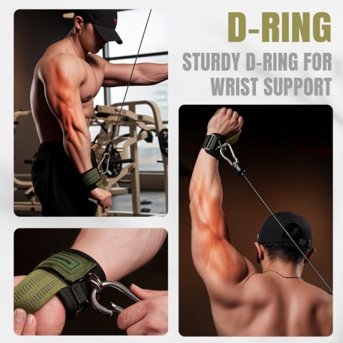 Image of MANUEKLEAR Non-Slip Wrist Straps for Weightlifting Deadlifting, Gym Lifting Straps with D Rings for Cable Machine Workout, 10mm Neoprene Padded Weight lifting Wrist Wraps for Men Women (Green, M (16.0-19.0 cm))