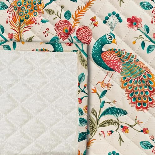 Image of Decorian Premium Soft Quilted Velvet Sofa Cover Mat, Sofa Seat Runner for Couch (Peacock, L Shape 7 (4+3) Seater)