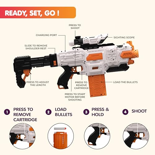 Image of Alpha Striker Electric Motorized Toy Gun with Scope, 20 Soft Darts, USB Type-C Rechargeable,Long Range 60ft+, 1-Hour Playtime, for Kids & Adults (8+), Made in India
