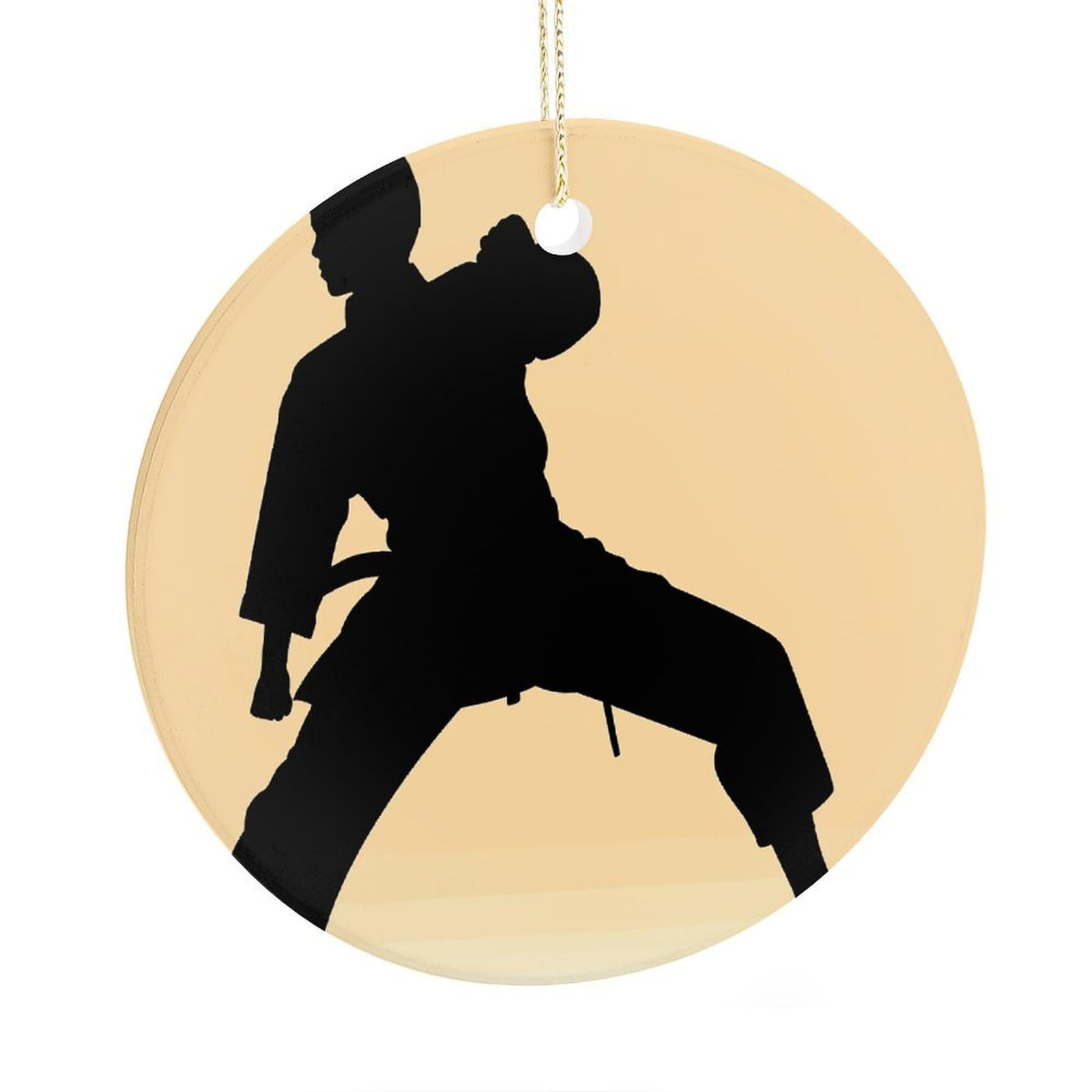 Fekiloot Men's Style Karate Silhouette Christmas Ornats 2.9 Inch Round Ceramic Ornat Keepsake Thank You Gifts For Office, Room, Home - Holiday Present Ideas