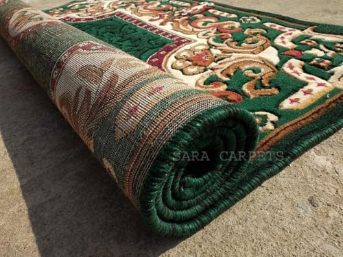 Image of Soft Thick Geometric Acrylic Washable Anti Skid Carpet. for Living Room Bedroom. Hall Size 8 x 11 feet (150X210 Cm) Green D33