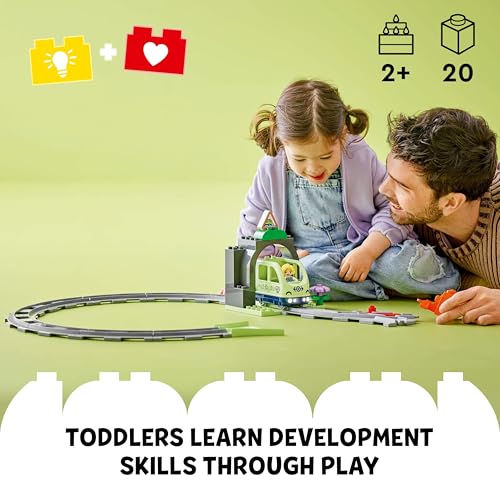 LEGO DUPLO Town Train Tunnel and Tracks Expansion Set - Learning Toy for Toddlers - incl. 10 Track Pieces, a 2-Way Points Switch & an Action Brick - Gift for 2+ Year Old Boys & Girls - 10425