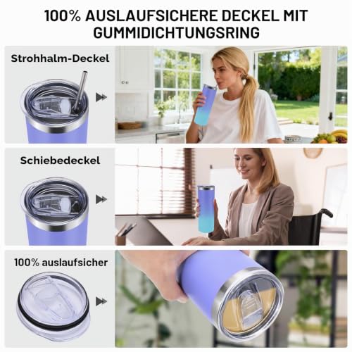 Volhoply 600 ml schlanker Thermobecher mit Deckel und Strohhalm, gerader Edelstahlbecher, vakuumisoliierter Kaffeebecher für Zuhause… – Ansicht 6