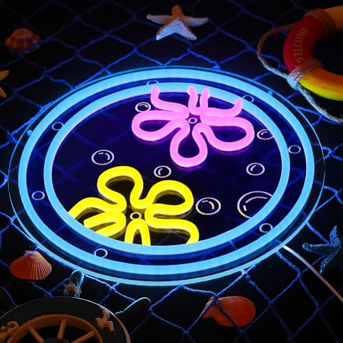 Image of Ocean World Porthole Neon Lights,LED Under Sea Porthole Neon Signs for Wall Decor,Neon Light Sign Neon Room Decor,USB Night Lights for Bedrooms,Game Rooms,Parties,Holiday Gifts(13.4 * 13.4in)
