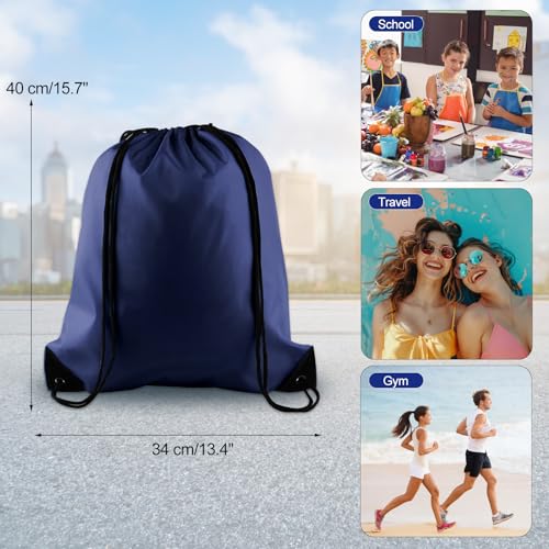 Image of KUUQA 50Pcs Navy Blue Drawstring Backpack Bulk Drawstring Bags String Bags Storage Bags Gym Backpack for Sport Gym Traveling
