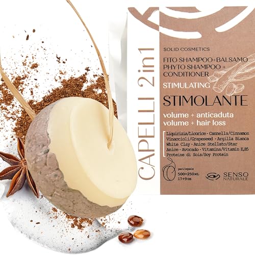 Senso Naturale Champu Y Acondicionador Sólido Estimulante Anticaída Para Cabello Débil, Estimula el Crescimento del Cabello Contra el Adelgazamiento, 100% Natural, Bio y Vegano pH 4.5-5.5 (2 en 1)