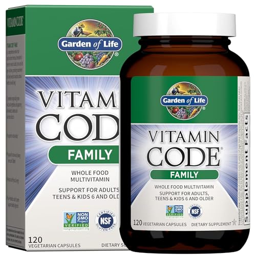 Garden Life's Multivitamin for Women, Men & Kids Age 6 and up, Vitamin Code Family Multi - 120 Vegetarian Capsules, Whole Food Vitamins, Food Blend & Probiotics, Gluten Free Food Supplements