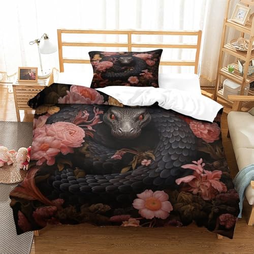 Housse de couette serpent 3D 135x200cm avec 2 taies d'oreiller pour lit simple - 3