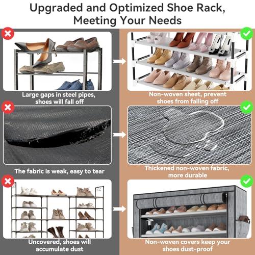 Image of LANTEFUL Shoe Rack with Covers 10 Tier Tall Shoe Rack Organizer Large Capacity Shoe Shelf Storage 40 Pairs Space Saving Free Standing Shoe Storage Organizer for Closet, Entryway, Dorm, Printing