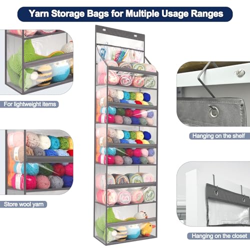 Image of Katech Hanging Yarn Storage Organizer, Large Capacity Knitting Organizer Storage with 5 Transparent Compartments 3 Pocket for Yarns Enthusiasts, Over The Door Storage Bag for Crochet Hooks Yarn Balls