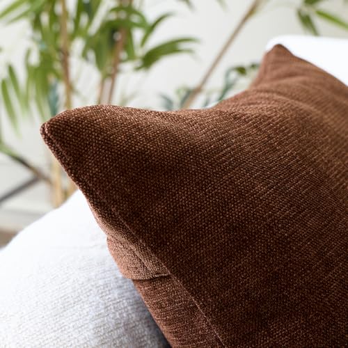 Image of Encasa XO Thick Chenille Throw Pillow Covers Set of 1 | Chocolate - (20 inchx20 inch) (50x50 cm) | Decorative Accent Square Throw Pillow Cases for Couch, Home Decor, Sofa