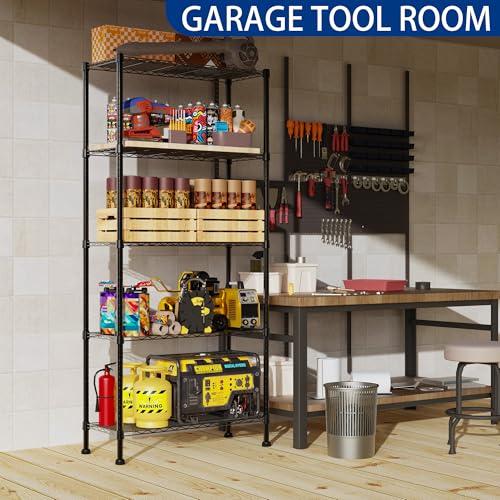 Image of REGILLER 5-Wire Shelving Metal Storage Rack Adjustable Shelves,Standing Storage Shelf Units for Laundry Bathroom Kitchen Pantry Closet(Black,14.1 inch D x 30 inch W x 79 inch H)