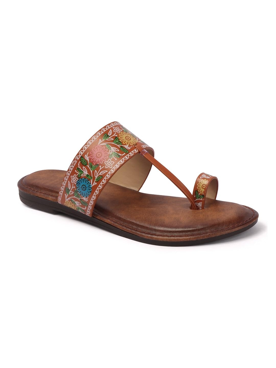 Women's Floral Printed Toe Ring Flat Sandal-image-27