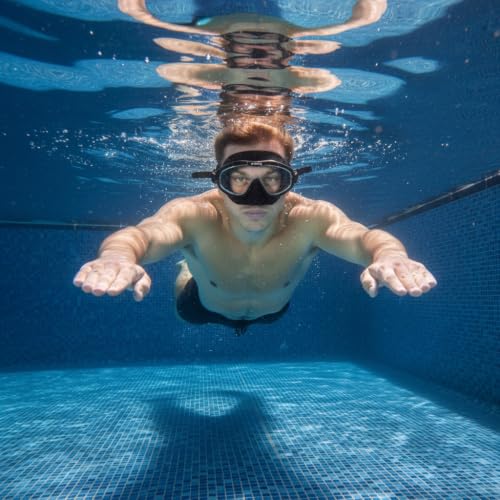 Image of PROBEROS Premium Swimming Goggles for Men & Women, 2-in-1 Wide View Goggles UV Protection & Anti-Glare Lenses with Anti-Choke Nose Cover & Earplugs, Adjustable No Pressure Swim Goggles, Black
