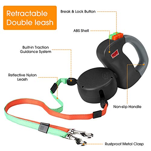 Dubbele riem voor 2 honden, 3 m, automatische hondenlijn, dubbele