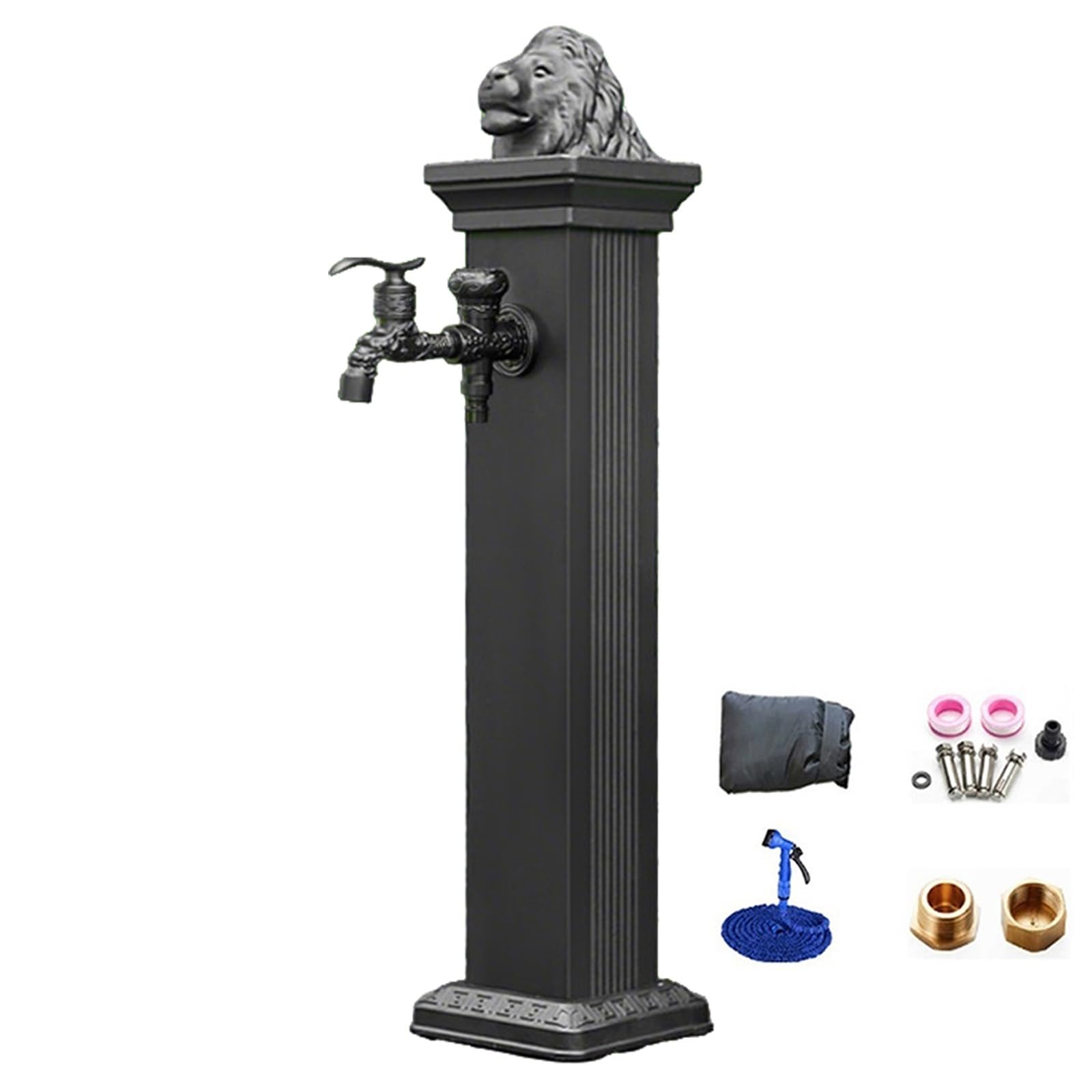 Square Freestanding Hose Stand with Anti Freezing Faucet, Aluminum Garden Water Column, Dual Inlets, Suitable for Farm Ranch Backyard(72cm/28in)