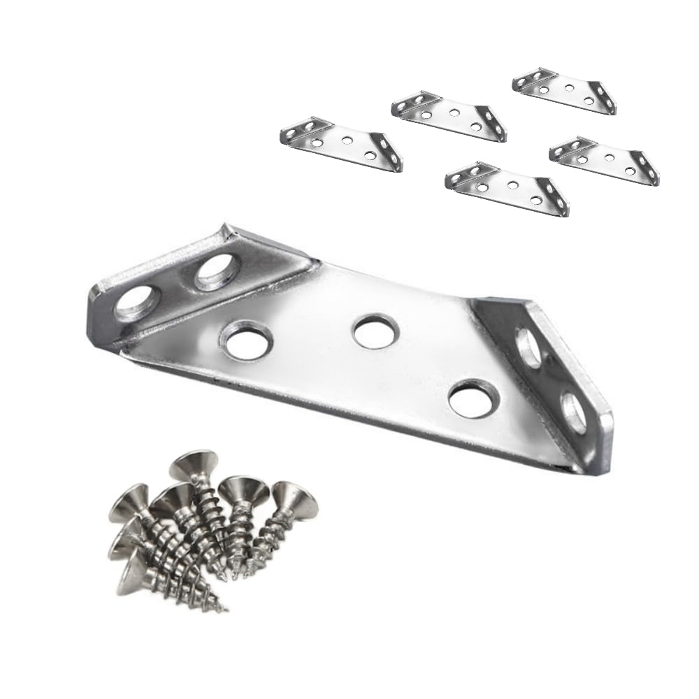 Nestnook Silver 6 Pcs Stainless Steel Corner Braces With Screws For Furniture Repair, Angle Brackets Corner Bracket Connecting Perforated Metal Brace Bracket