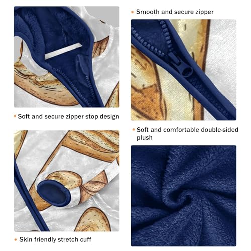 Baguette Bread Girls Fleece Jacket Girls Fall Jacket Girls Zip Up Hoodie Girls Sherpa Jacket 2-10T3