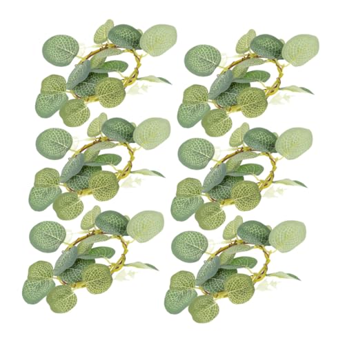 Ipetboom Guirnalda Artificial de Eucalipto Verde para Velas Mini Anillos de 6 CM para Candelabros Votivos Set de 6 Piezas para Decoración Primaveral Pascua Mesas y Hogares