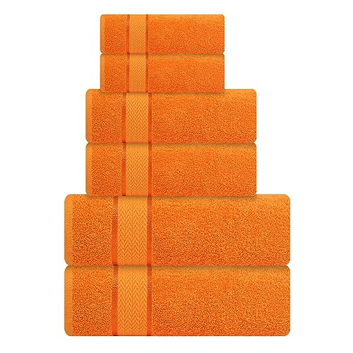 Luxury Bath Towels Set-100% Cotton- 2 Bath 2 Hand & 2 Washcloths- Large Thick Fluffy Absorbent Quick Dry Soft & Plush - Home Pool Hotel Gym Spa Towel -6 Piece Luxury Bathroom Towels- Orange