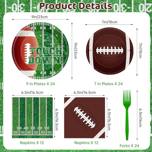 96 Pcs Football Plates and Napkins Forks Sets - Rugby Sports Themed Round Tableware, Disposable Touch Down Paper Plates Napkins Set for Football Game Day Tailgate Party Supplies Accessories, Serves 24 - Image 5