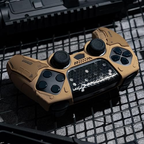 Image of GeekShare G.S.TAC Tactical PS5 Controller Skin Set, Non-Slip Soft Silicone Protective Cover Case for PS5 Wireless Controller with 2 Thumb Grip Caps and 2 Stickers - Desert Yellow