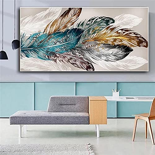 Toile ginkgo et plumes décoration intérieur salon | Image esthétique murale 60x120 cm