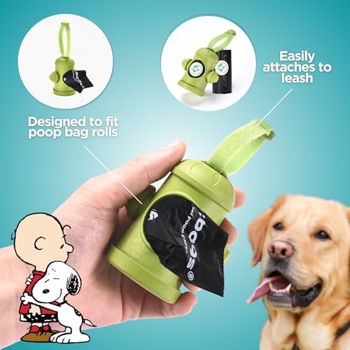Image of The Original Poop Bags Peanuts Snoopy Dispenser with Leash Clip, Including 15 Count USDA Certified 38% Biobased, Unscented Pet Waste Bags