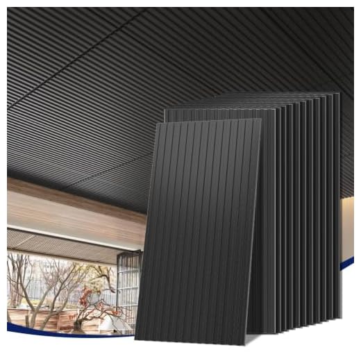 24 PCS Modern Black Slat Ceiling Tiles Waterproof & Durable 2x4 FT Drop Ceiling Panels for Basement & Interior Upgrade Garage Office Commercial Spaces Easy DIY Installation
