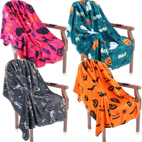 Capoda 4 Pcs Halloween Blankets 40x50 Inch Pumpkins Ghosts Boo