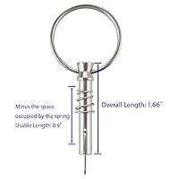 Vista 2 de 4 pines de liberación rápida de 1/4 pulgadas de diámetro con leva de caída y resorte, longitud útil de 0.9 pulgadas, acero inoxidable 316 completo