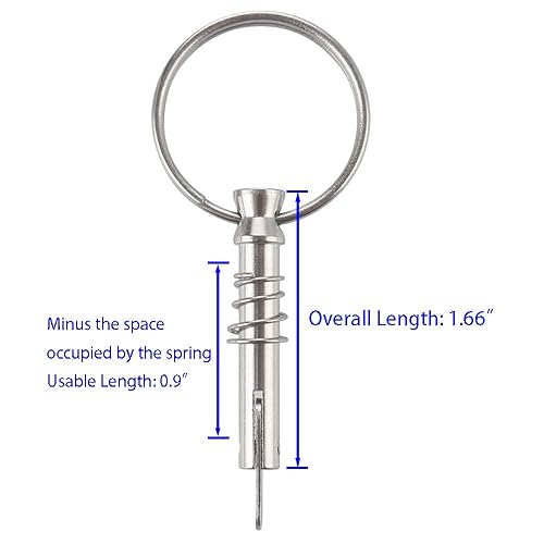 Miniatura 2 de 4 pines de liberación rápida de 1/4 pulgadas de diámetro con leva de caída y resorte, longitud útil de 0.9 pulgadas, acero inoxidable 316 completo,