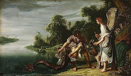 Art Portrait l'Ange et Tobias avec le poisson de Pieter Lastman, impression toile premium